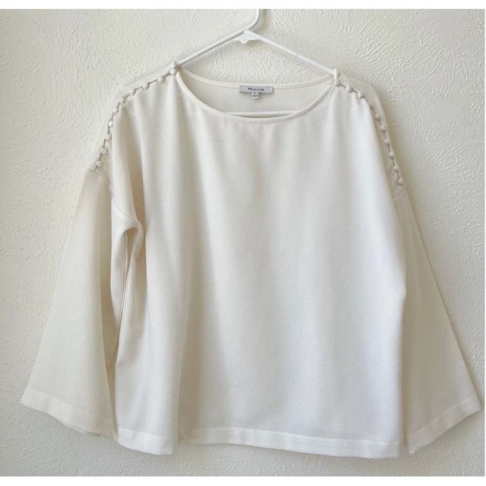 MADEWELL Top Women's Crepe Cream Button Shoulder Blouse Size XS Office Relaxed